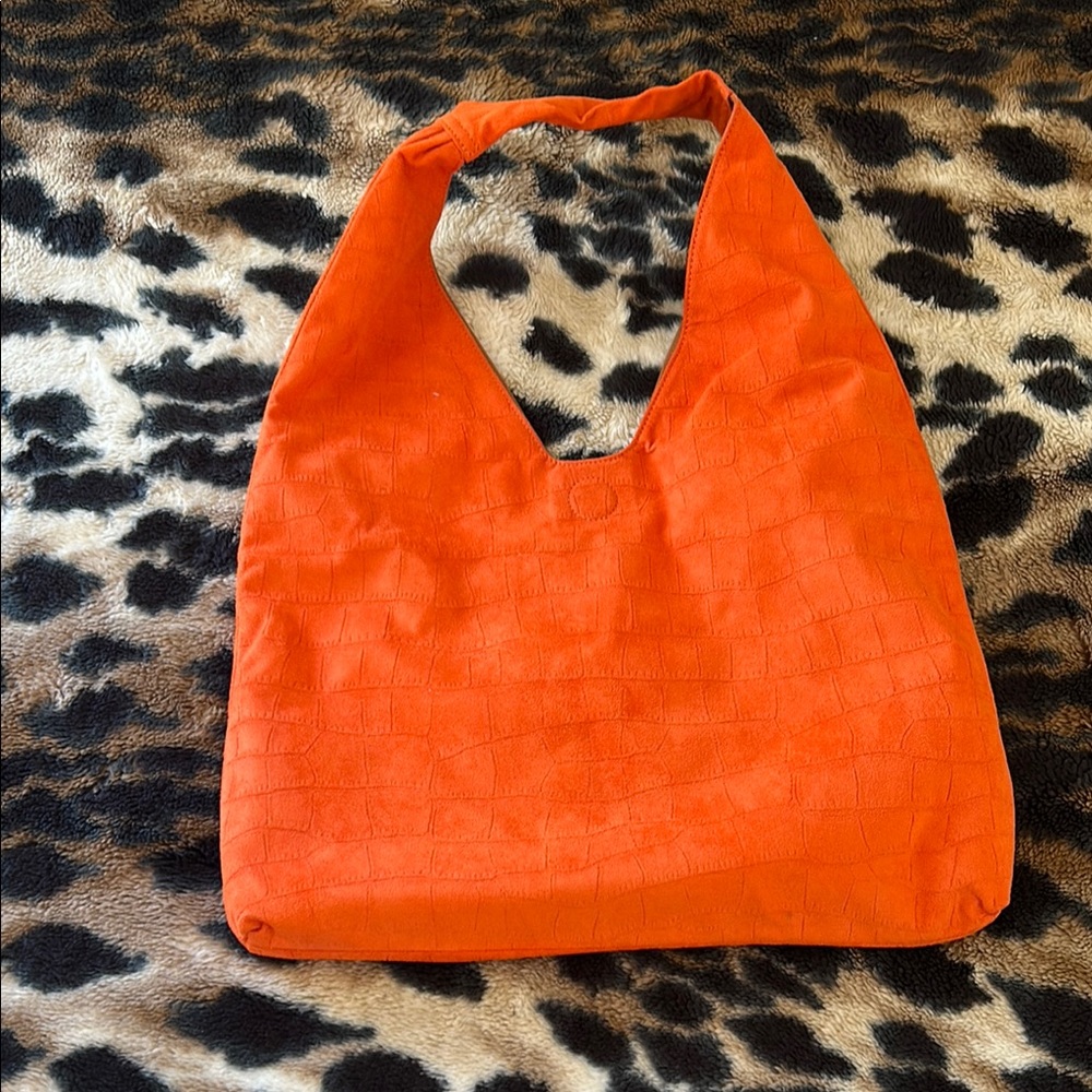 Orange Croc-Embossed Hobo Bag